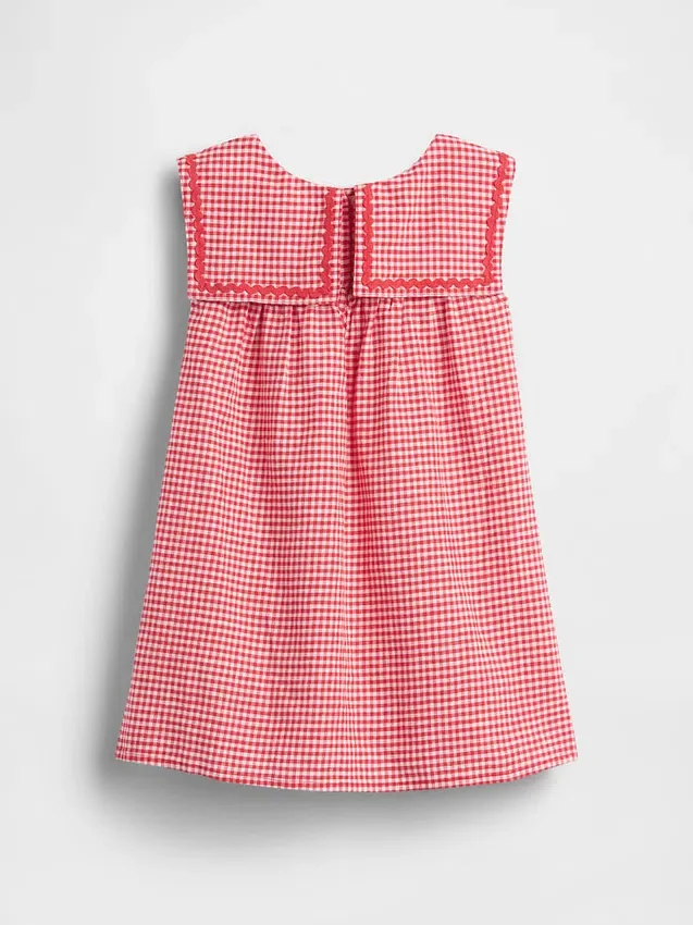 Baby og Småbarn-kjole i lin-bomull med gingham-mønster i matrosstil