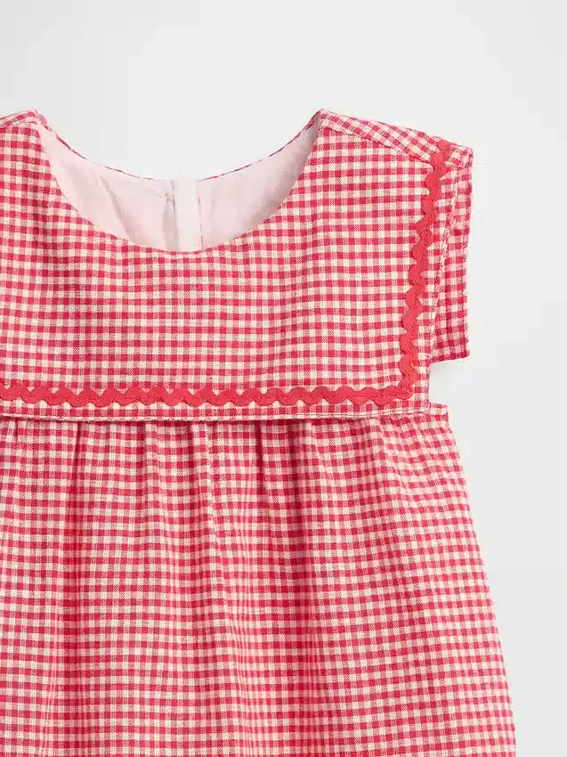 Baby og Småbarn-kjole i lin-bomull med gingham-mønster i matrosstil