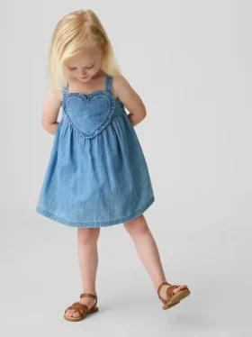 Baby og Småbarn-kjoler i denim med hjerte på toppen