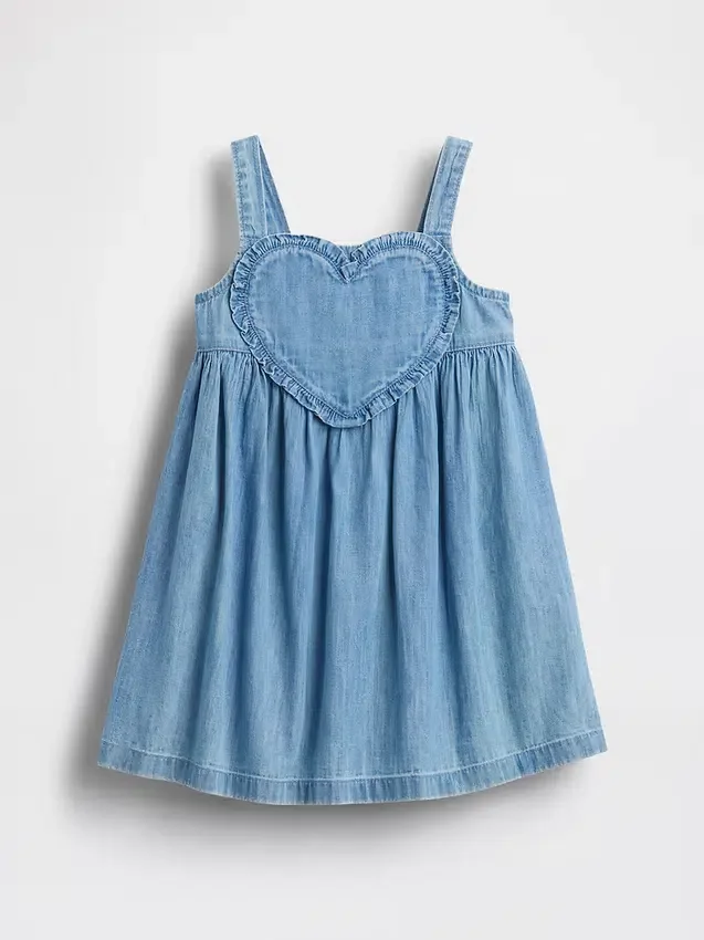 Baby og Småbarn-kjoler i denim med hjerte på toppen