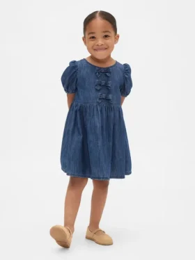 Baby og Småbarn-kjoler i denim med puffermmer og sløyfe