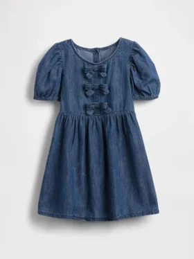 Baby og Småbarn-kjoler i denim med puffermmer og sløyfe