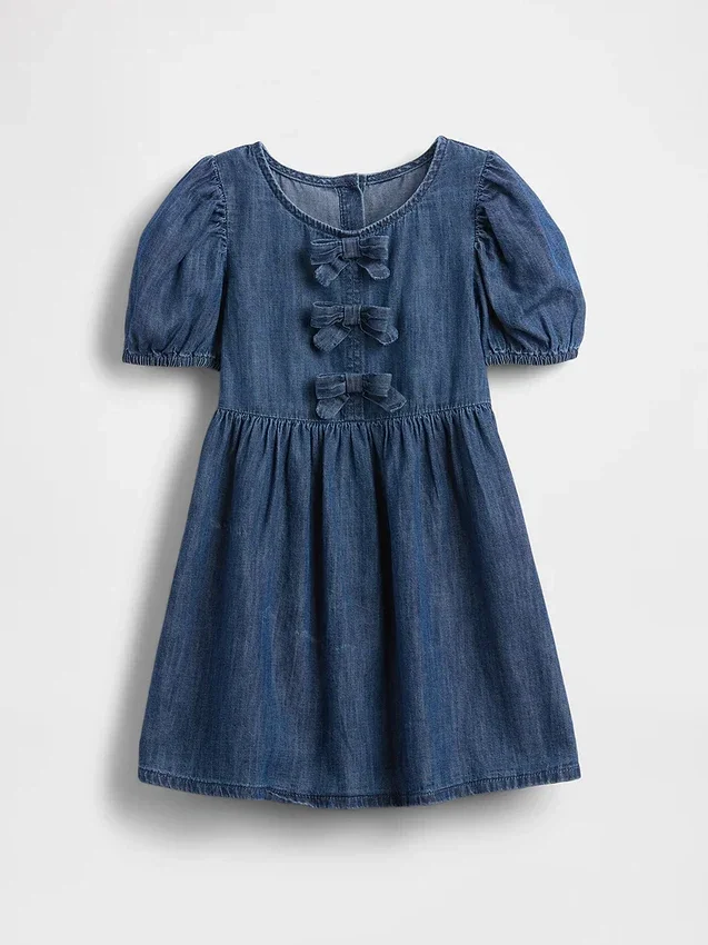 Baby og Småbarn-kjoler i denim med puffermmer og sløyfe