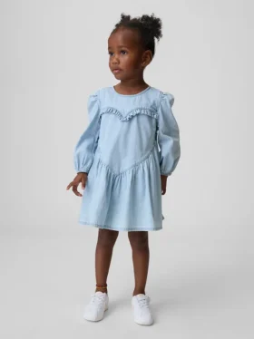 Baby og Småbarn-kjoler i denim med volanger og hjerte