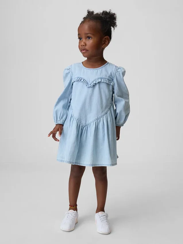 Baby og Småbarn-kjoler i denim med volanger og hjerte
