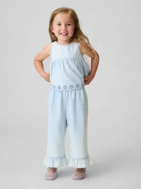 Baby og Småbarn sett i denim med hullmønster