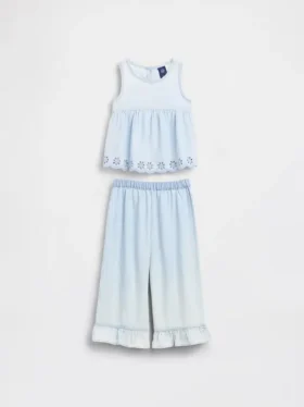Baby og Småbarn sett i denim med hullmønster