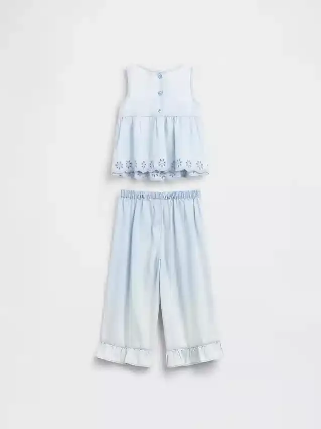 Baby og Småbarn sett i denim med hullmønster