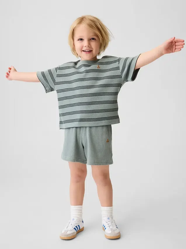 Baby og Småbarn-shorts i vaffelstrikk med påtrekk