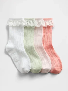 Baby og Småbarn-sokker med blonder og pointelle-mønster (4-pakning)
