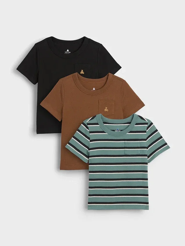 Baby og Småbarn-T-skjorte med lomme, Mix & Match (3-pakning)