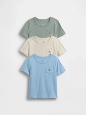 Baby og Småbarn-T-skjorte med lomme, Mix & Match (3-pakning)