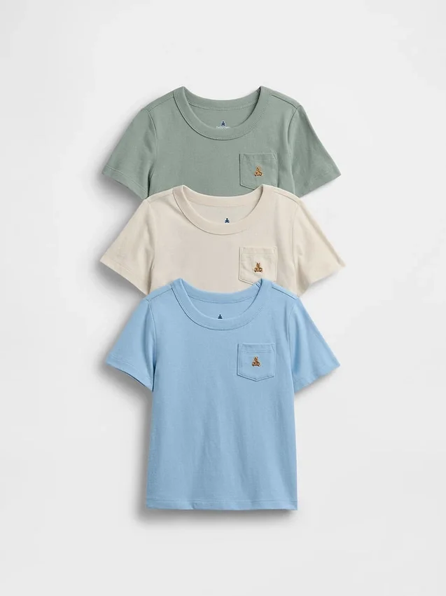 Baby og Småbarn-T-skjorte med lomme, Mix & Match (3-pakning)
