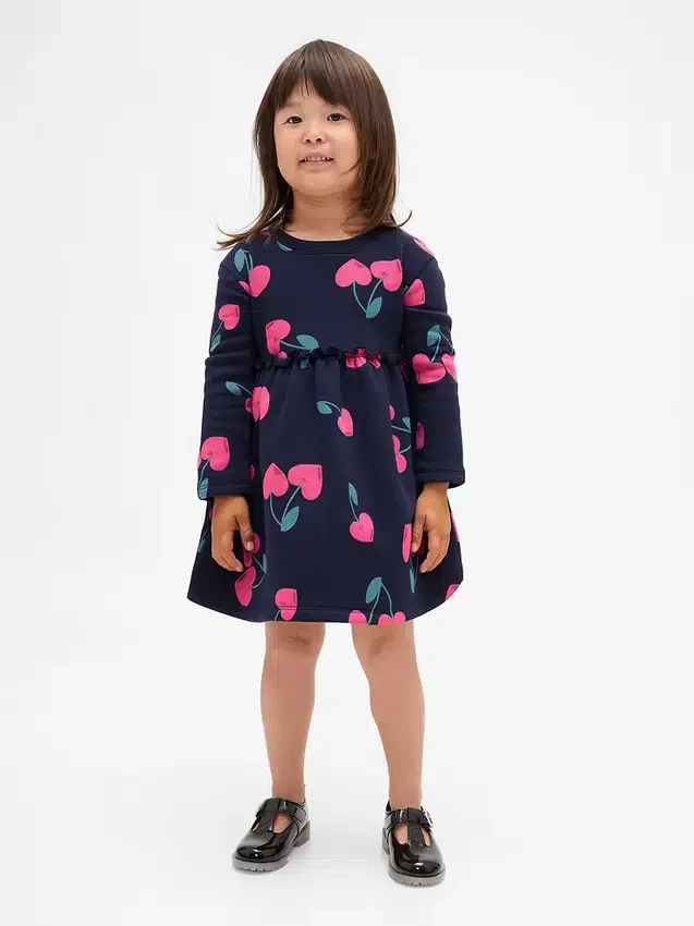 Baby og Småbarnskjole i sweatshirt med volanger i midjen