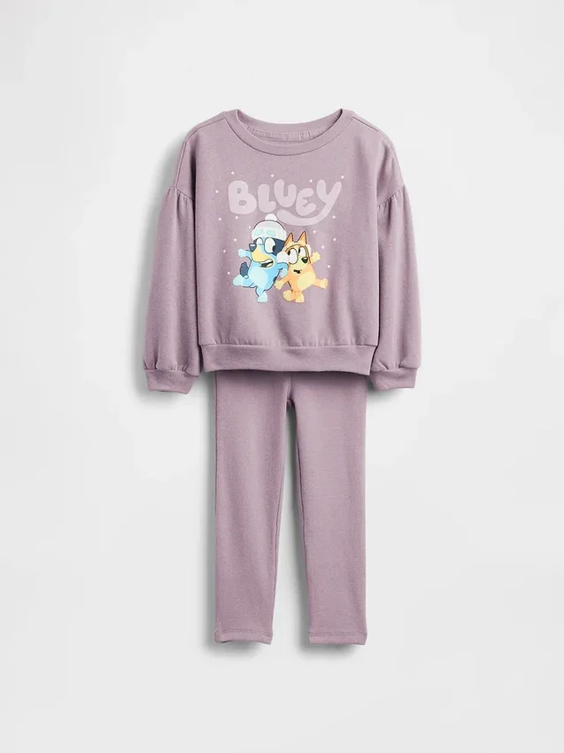 Baby og Småbarnssett med Bluey Vintagesoft-genser og ribbestrikkede leggings