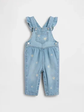Baby-overalls i denim med brodert blomstermønster
