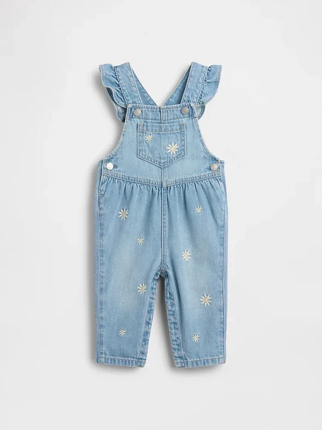 Baby-overalls i denim med brodert blomstermønster