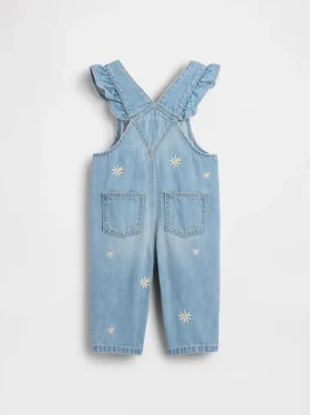 Baby-overalls i denim med brodert blomstermønster