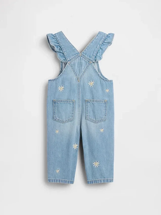 Baby-overalls i denim med brodert blomstermønster
