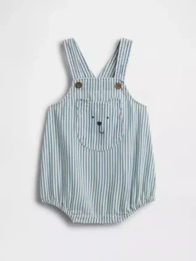 Baby-overalls i denim med striper, bjørnelomme og bobleform