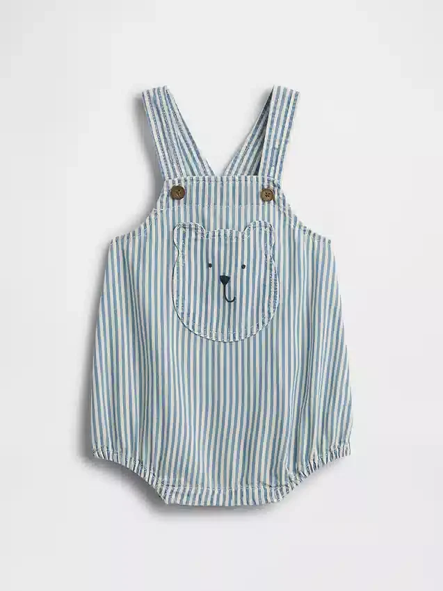 Baby-overalls i denim med striper, bjørnelomme og bobleform