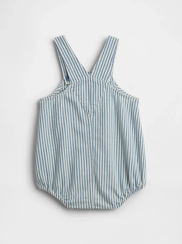 Baby-overalls i denim med striper, bjørnelomme og bobleform