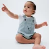 Baby-overalls i denim med striper, bjørnelomme og bobleform