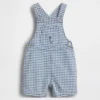 Baby-overalls i gingham-denim med bjørnelomme