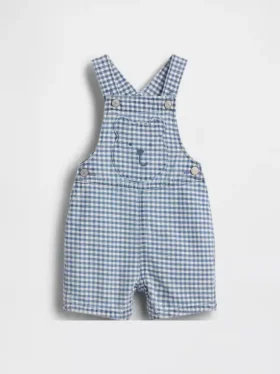 Baby-overalls i gingham-denim med bjørnelomme
