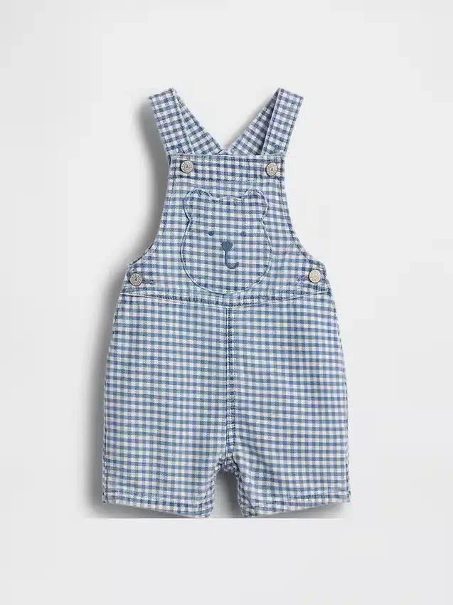 Baby-overalls i gingham-denim med bjørnelomme