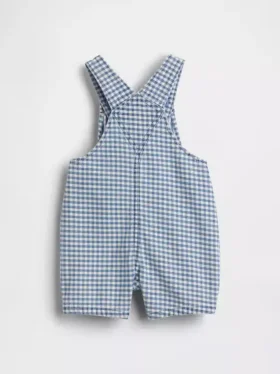 Baby-overalls i gingham-denim med bjørnelomme
