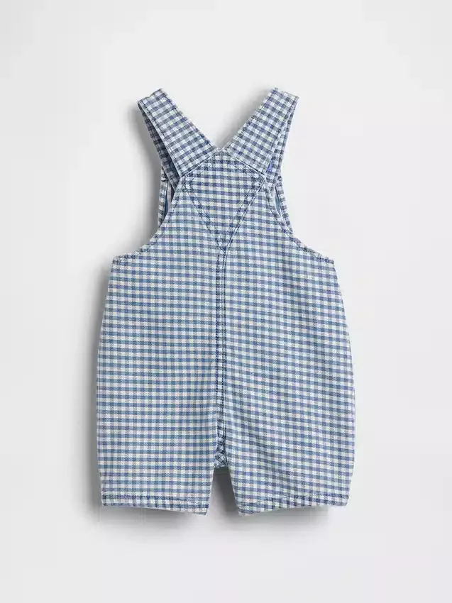 Baby-overalls i gingham-denim med bjørnelomme