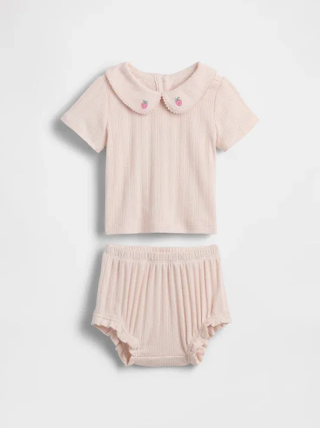 Baby-sett med brodert pointelle-mønster