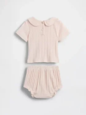 Baby-sett med brodert pointelle-mønster