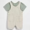 Baby-sett med kort overalls i lin-bomull