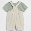 Baby-sett med kort overalls i lin-bomull