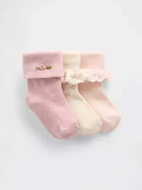 Baby-sokker med oppbrettbar kant (3-pakning)