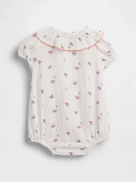 Babybody i bomullsgasbind med blomstermønster og krage