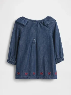 Babykjole i denim med volangkrage