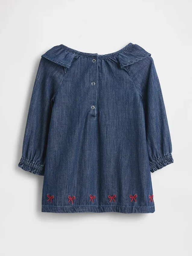 Babykjole i denim med volangkrage