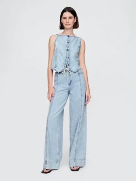 Baggy-bukser i ultramyk denim med middels høy midje