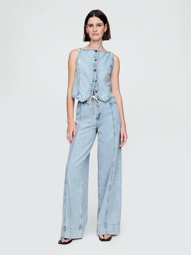 Baggy-bukser i ultramyk denim med middels høy midje