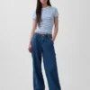 Baggy-bukser i ultramyk denim med middels høy midje