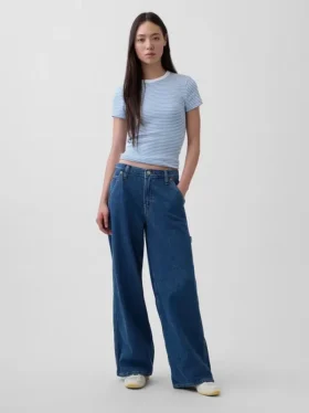 Baggy-bukser i ultramyk denim med middels høy midje