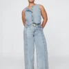 Baggy-bukser i ultramyk denim med middels høy midje