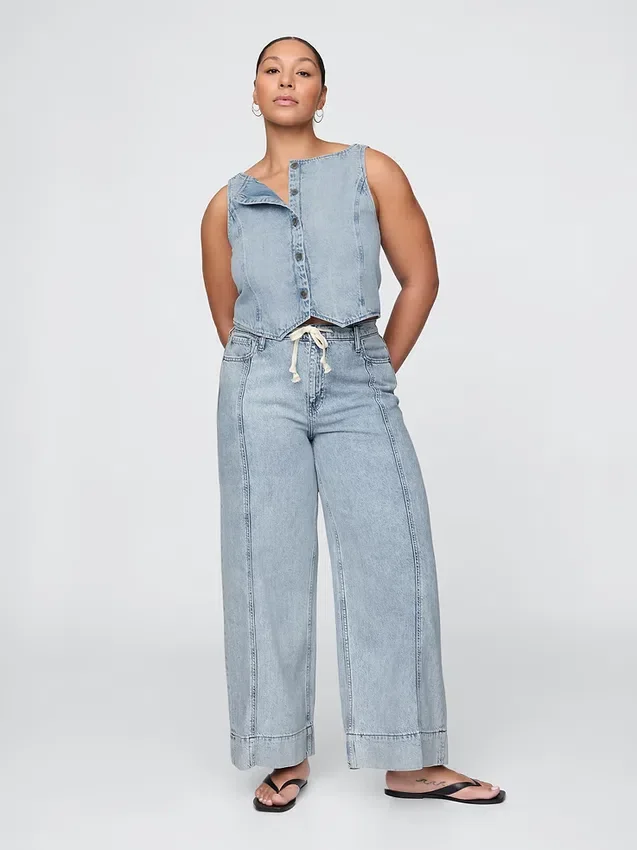Baggy-bukser i ultramyk denim med middels høy midje