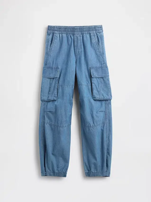 Baggy cargo-joggebukser i denim for barn
