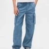 Baggy cargo-joggebukser i denim for barn