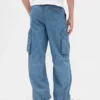 Baggy cargo-joggebukser i denim for barn