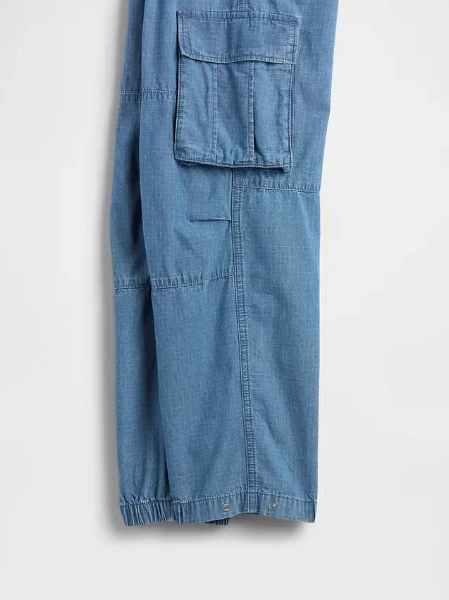Baggy cargo-joggebukser i denim for barn
